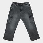 Boys Dark Grey Cargo Fit Washed Jeans, गहरा ग्रे, small
