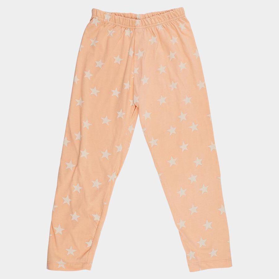 Girls Pink Regular Fit Star Printed Pyjama, Pink, large