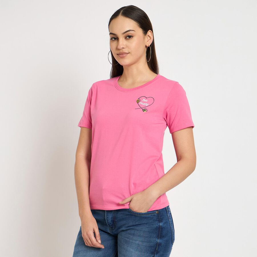 Ladies' Round Neck T-Shirt, रानी (फ्यूशिया), large image number null