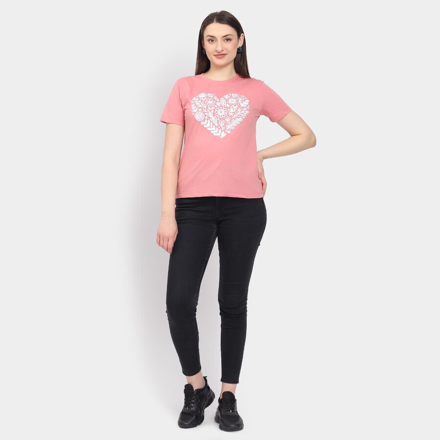 Ladies' Round Neck T-Shirt, Pink, large