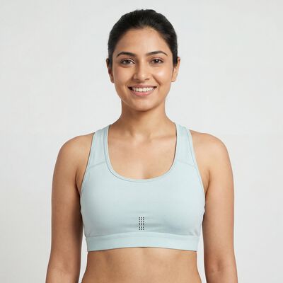 Women's Light Green Round Neck Seamless Racerback Sports Bra