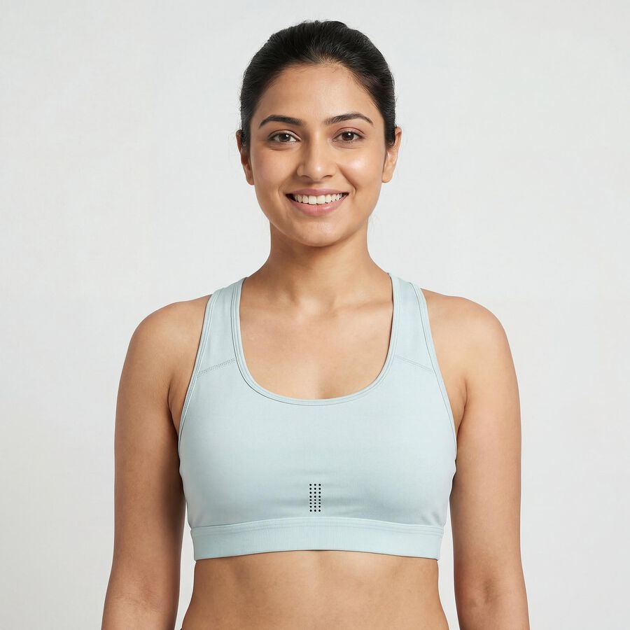 Women's Light Green Round Neck Seamless Racerback Sports Bra, Light Green, large