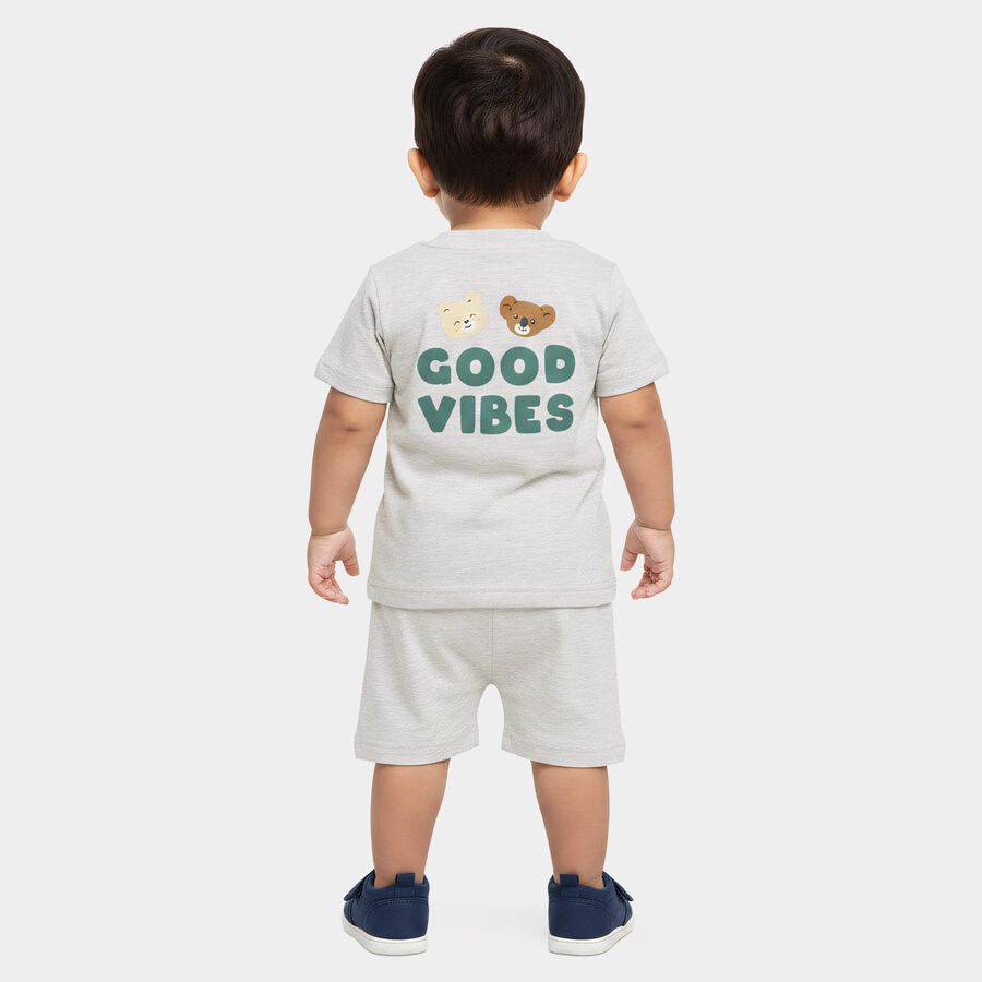 Infants' Grey 100% Cotton Henley Neck Graphic Print Baba Suit, Light Grey, large