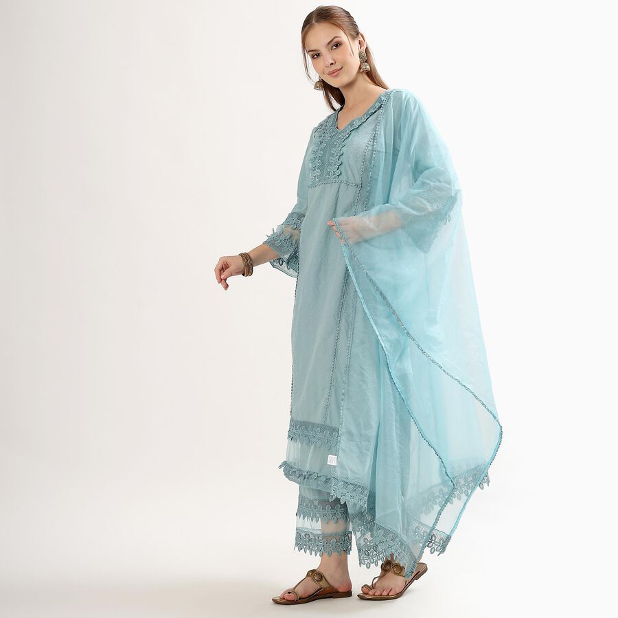 Ladies' 100% Cotton Ethnic Set, Mid Blue, large image number null