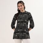 Women's Black Notch Neck Printed Straight Kurti, Black, small