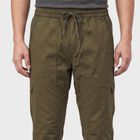 Men's Olive Green Slim Fit Jogger Casual Trousers, ओलिव, small