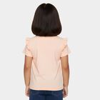Girls' Pink Cotton Round Neck Casual T-Shirt, हल्का गुलाबी, small