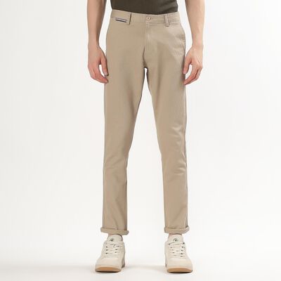 Men's Muted Beige Slim Fit Cross Pocket Casual Trousers