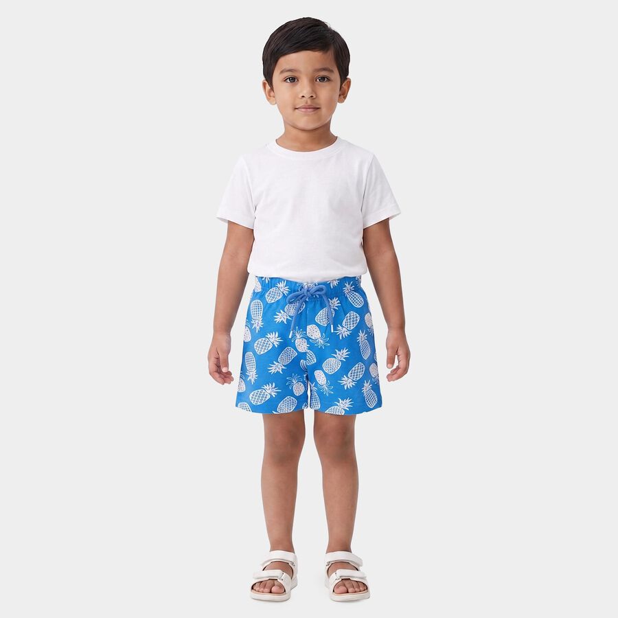 Boys Blue Relaxed Fit Printed Bermuda Shorts, Light Blue, large