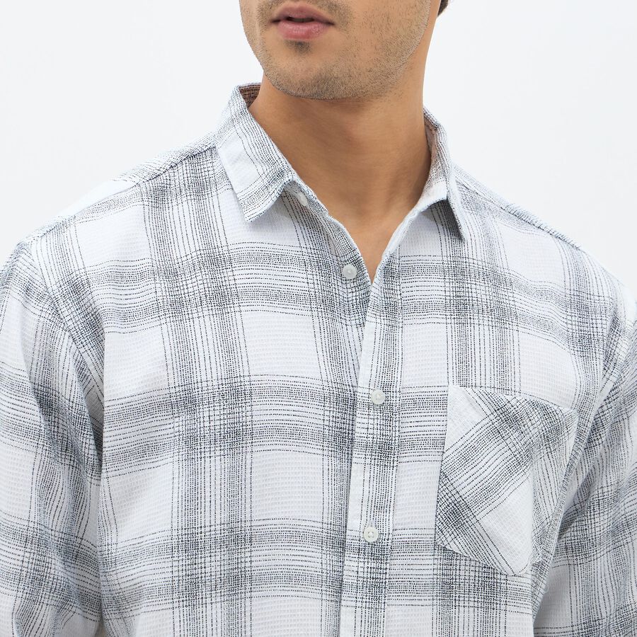 Men's White Cotton Spread Collar Casual Shirt, Off White, large image number null