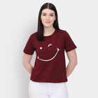 Ladies' Round Neck T-Shirt , वाइन, small