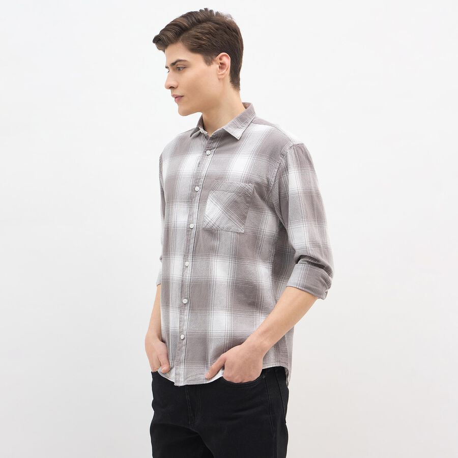 Men's Light Grey Cotton Spread Collar Casual Shirt, हल्का ग्रे, large