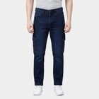 Men's Navy Blue Slim Fit Washed Jeans, Dark Blue, small