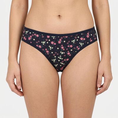 Women's Navy Blue Bikini Fit Floral Print Panty