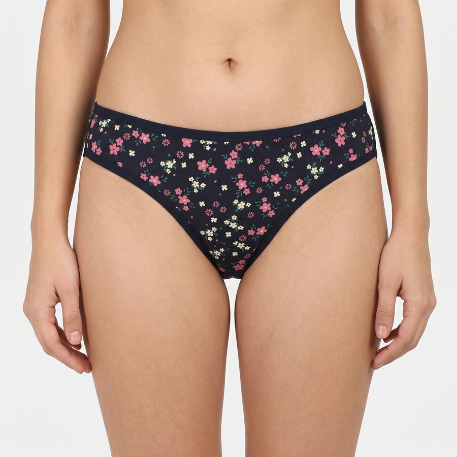 Women's Navy Blue Bikini Fit Floral Print Panty, नेवी ब्लू, large