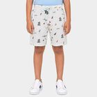 Boys White Regular Fit Printed Bermuda Shorts, सफ़ेद, small