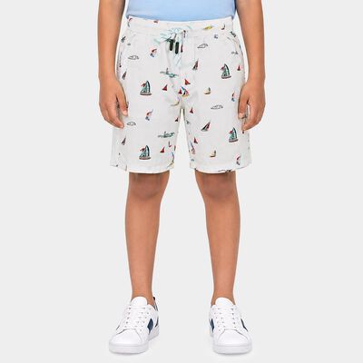 Boys White Regular Fit Printed Bermuda Shorts