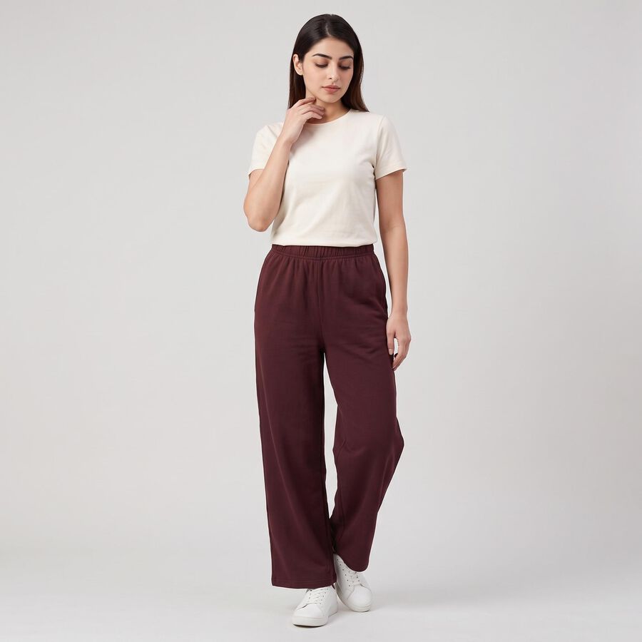 Women's Wine Relaxed Fit Wide Leg Track Pants, वाइन, large