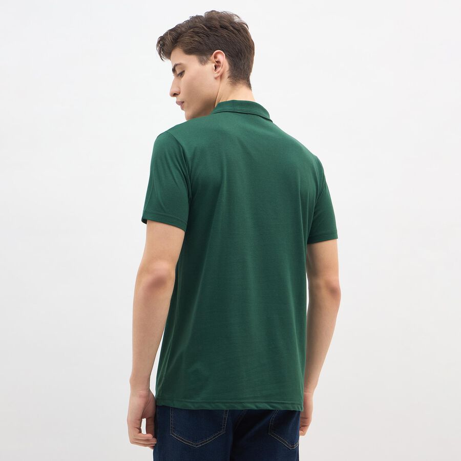 Men's Dark Green Polo Neck Casual T-Shirt, Dark Green, large