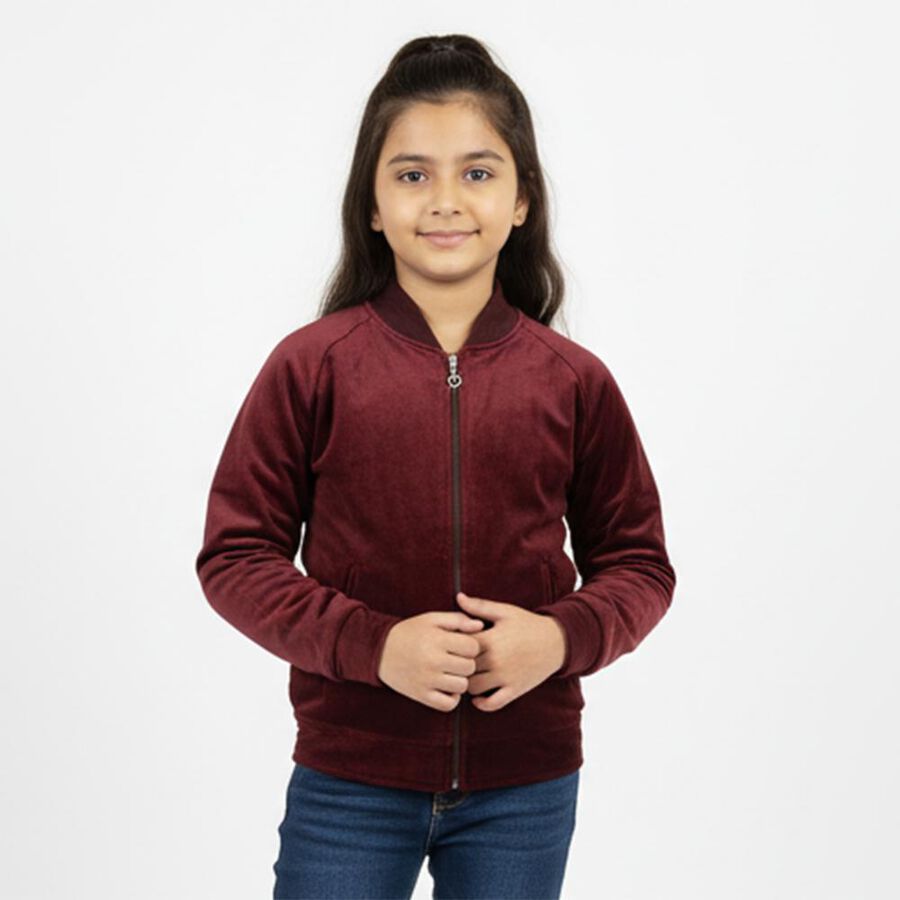 Girls' Deep Maroon Baseball Casual Jacket, Wine, large image number null