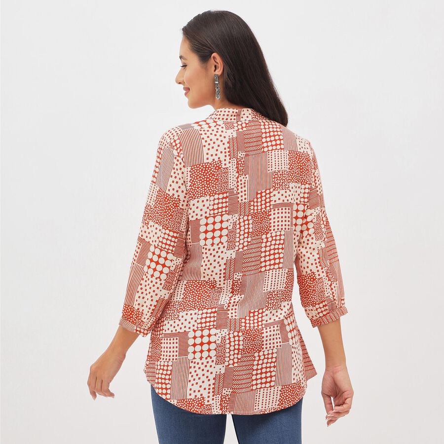 Women's Bright Coral Red Mandarin Collar Printed Kurti, Coral, large image number null