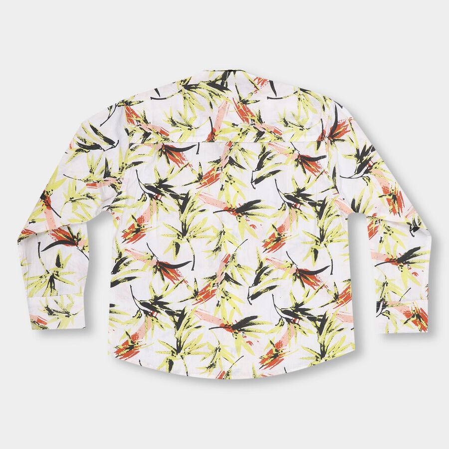 Boys Bright Tropical White Button Down Casual Shirt, Yellow, large image number null