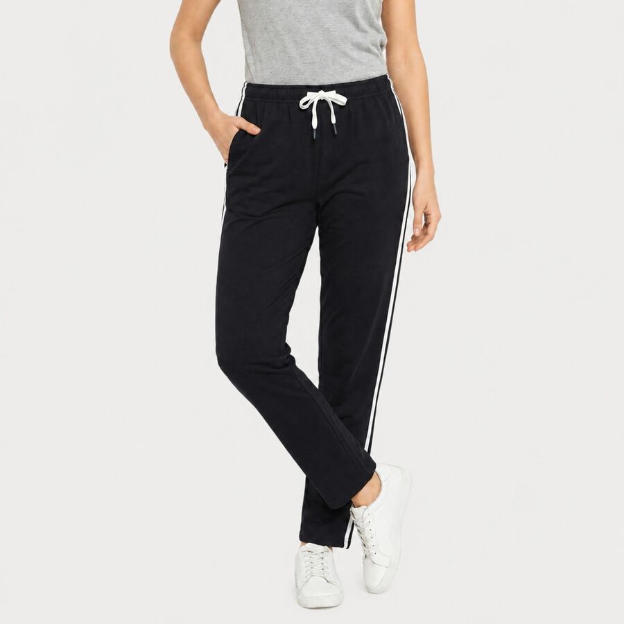 Women's Navy Blue Straight Fit Side-Striped Track Pants, Navy Blue, large