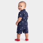 Infants' Navy Blue Cotton Collar Neck Anchor Printed Baba Suit, Navy Blue, small