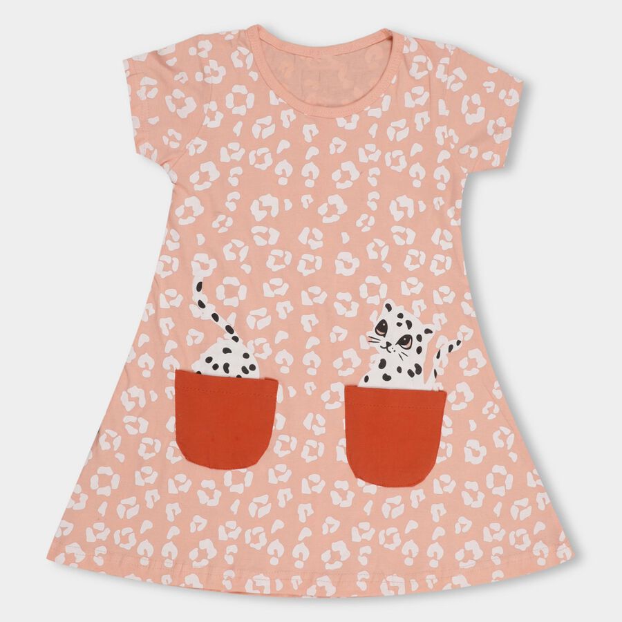 Girls' 100% Cotton Frock , हल्का गुलाबी, large image number null