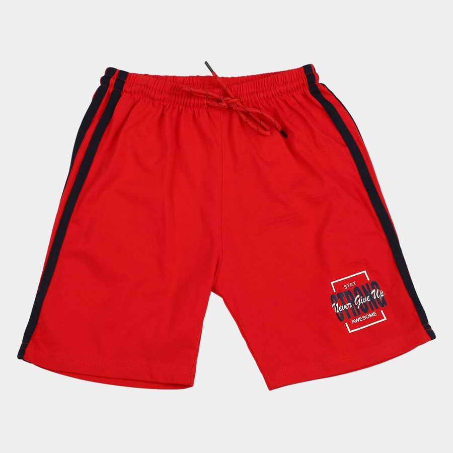 Boys Red Regular Fit Athletic Bermuda Shorts, Red, large
