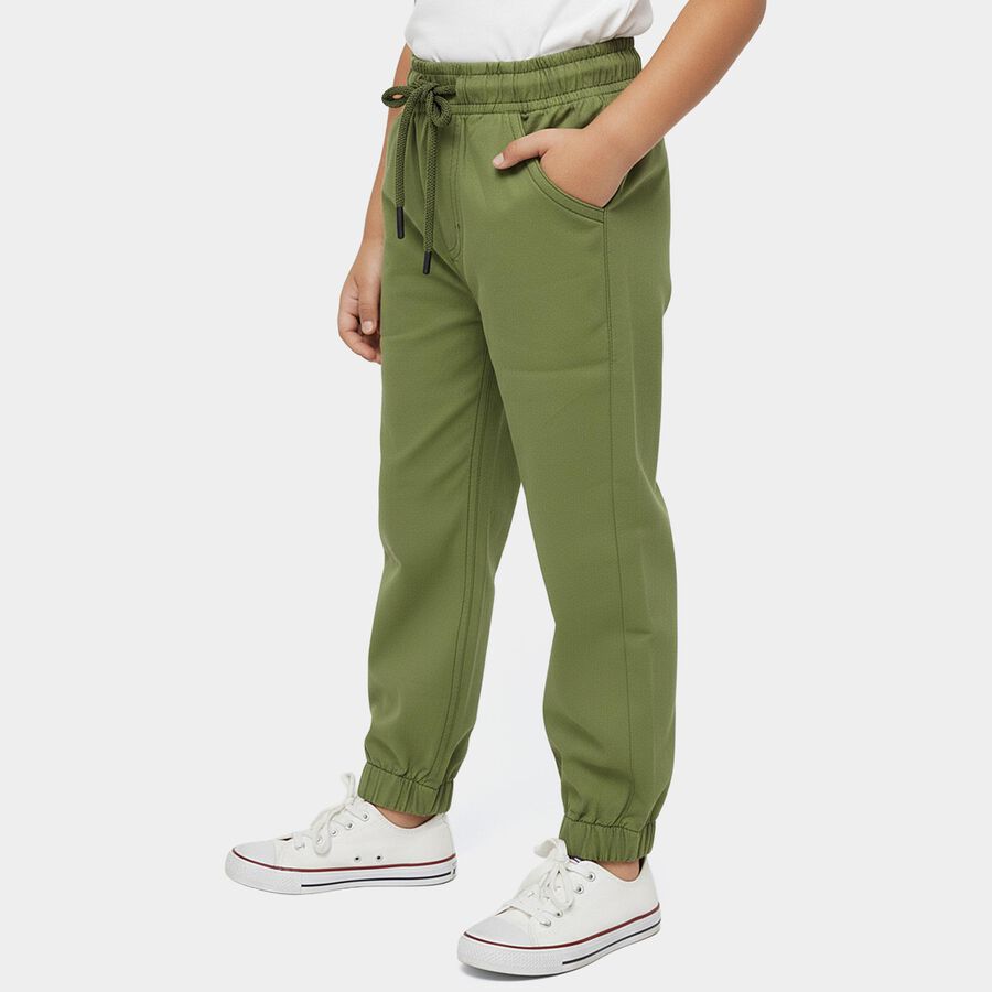 Boys' Olive Green Regular Fit Elasticated Jogger Trousers, ओलिव, large