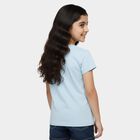 Girls' Blue Cotton Round Neck Casual T-Shirt, रॉयल ब्लू, small