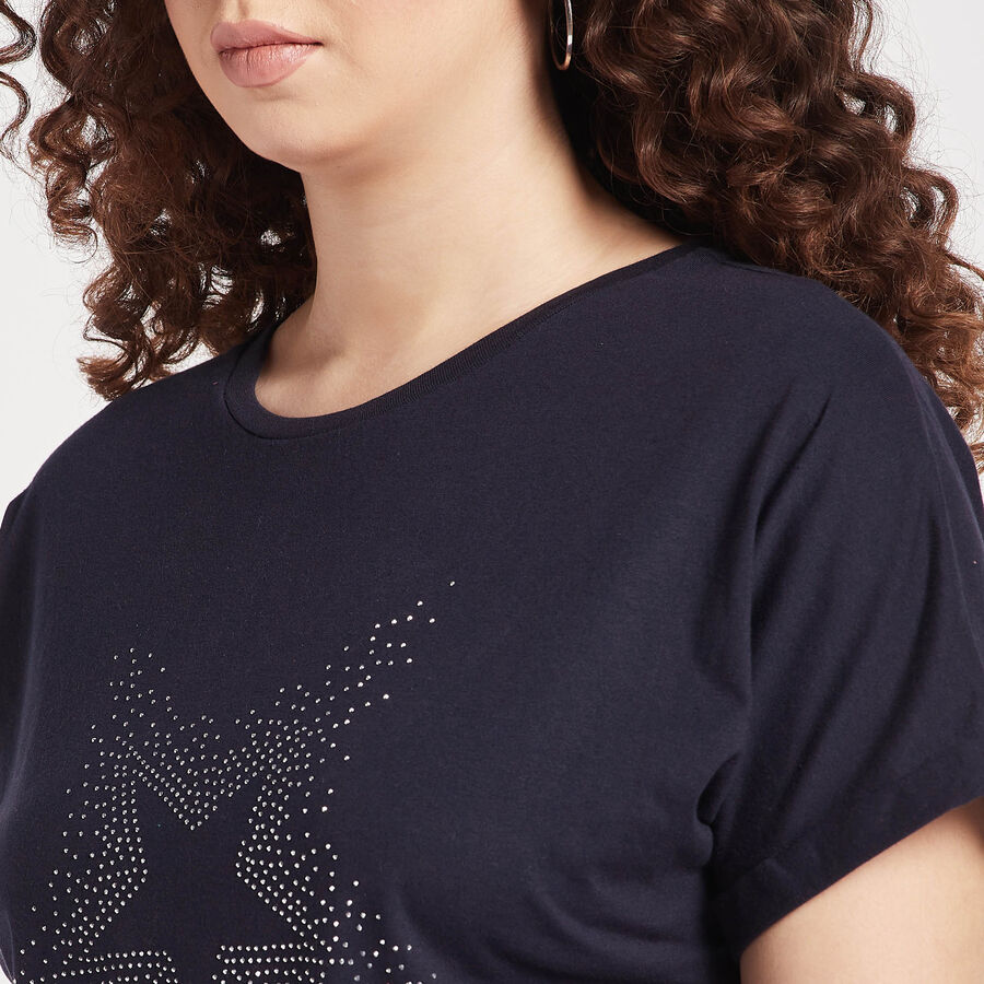 Round Neck T-Shirt, Navy Blue, large image number null