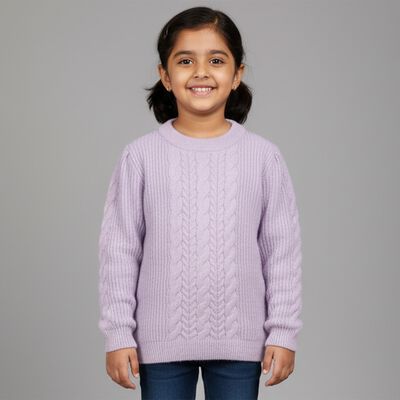 Girls Soft Lavender Crew Neck Casual Pullover