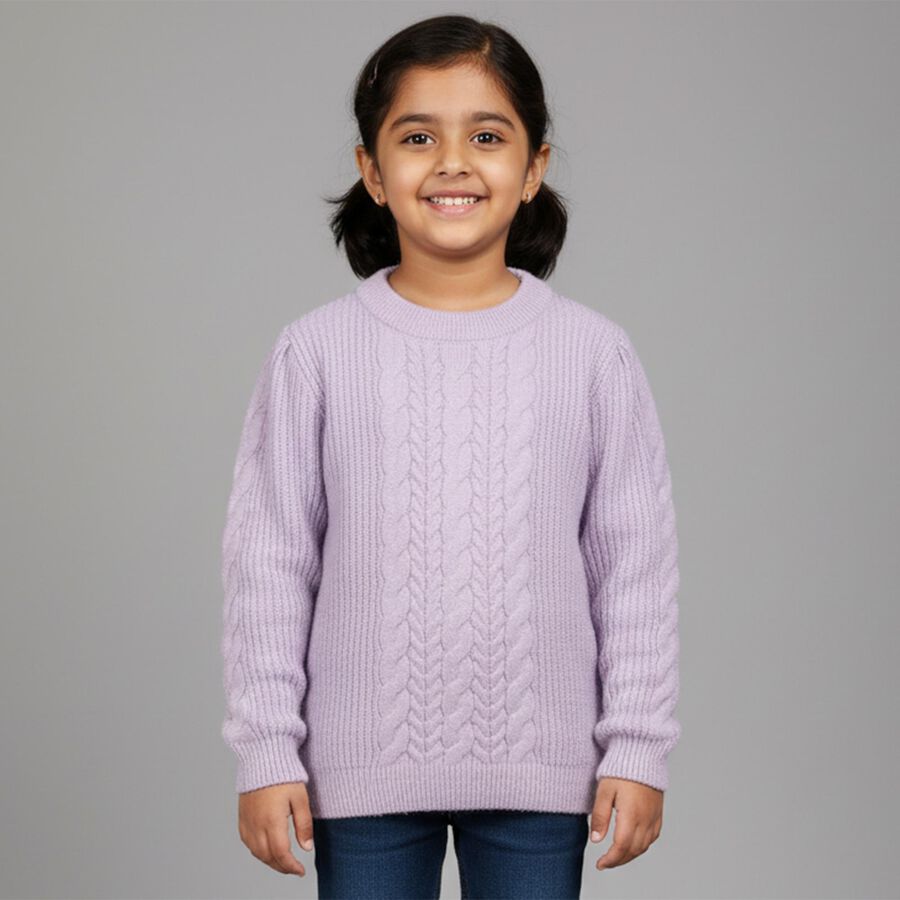 Girls Soft Lavender Crew Neck Casual Pullover, Lilac, large image number null
