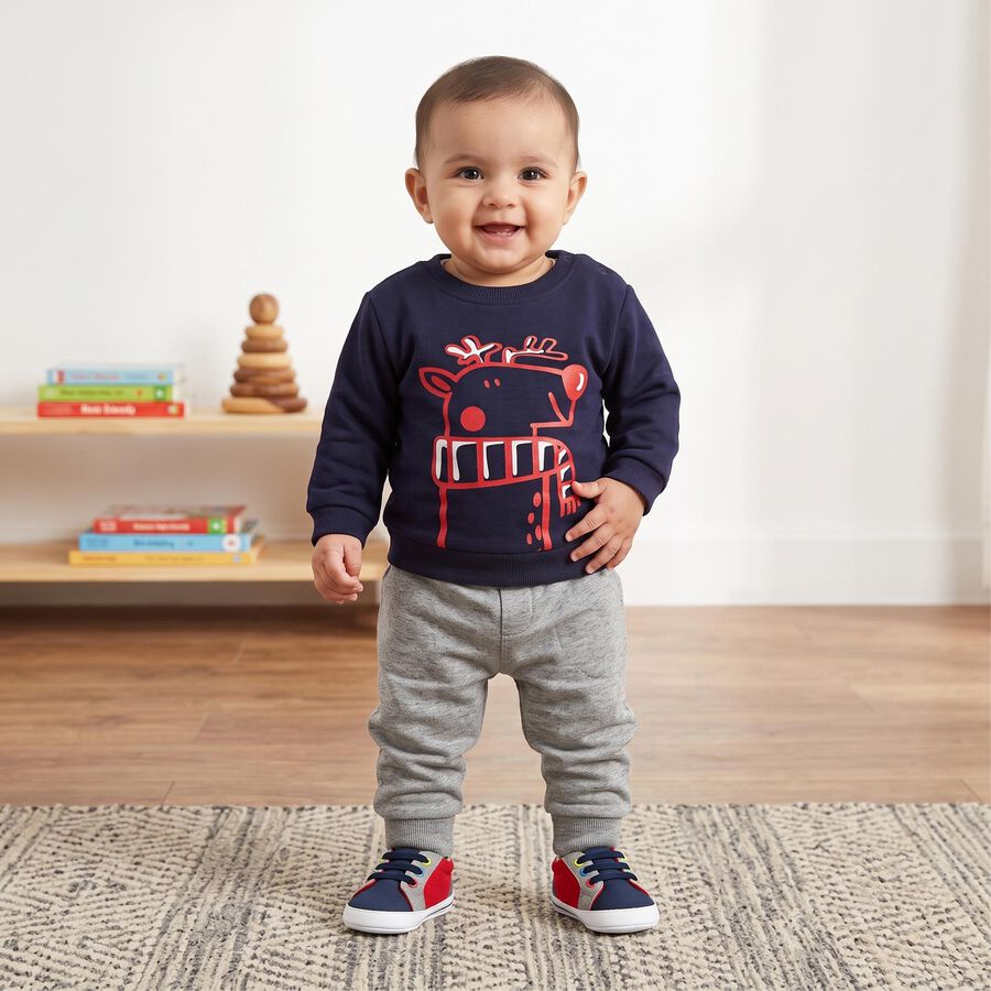 Infants' Navy Blue Crew Neck Pullover Sweatshirt, Navy Blue, large