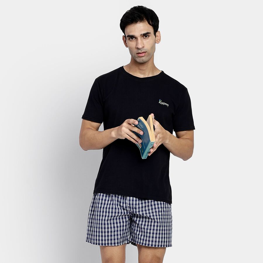 Men's 100% Cotton Boxers, नेवी ब्लू, large