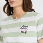 Ladies'  Stripes Round Neck T-Shirt, Light Green, small image number null