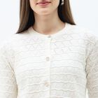 Women's Off-White Cotton Round Neck Casual Top, ऑफ व्हाइट, small