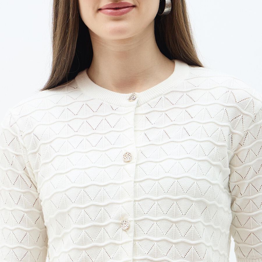 Women's Off-White Cotton Round Neck Casual Top, ऑफ व्हाइट, large