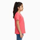 Girls Bright Coral Pink Cotton Round Neck Casual T-Shirt, Pink, small