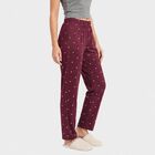 Women's Wine Straight Fit Heart Printed Pyjama, वाइन, small