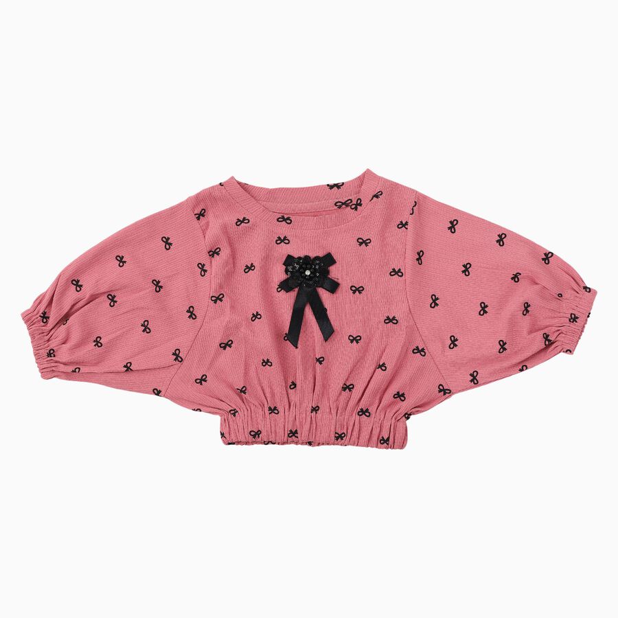 Girls Pink Round Neck Casual T-Shirt, गुलाबी, large