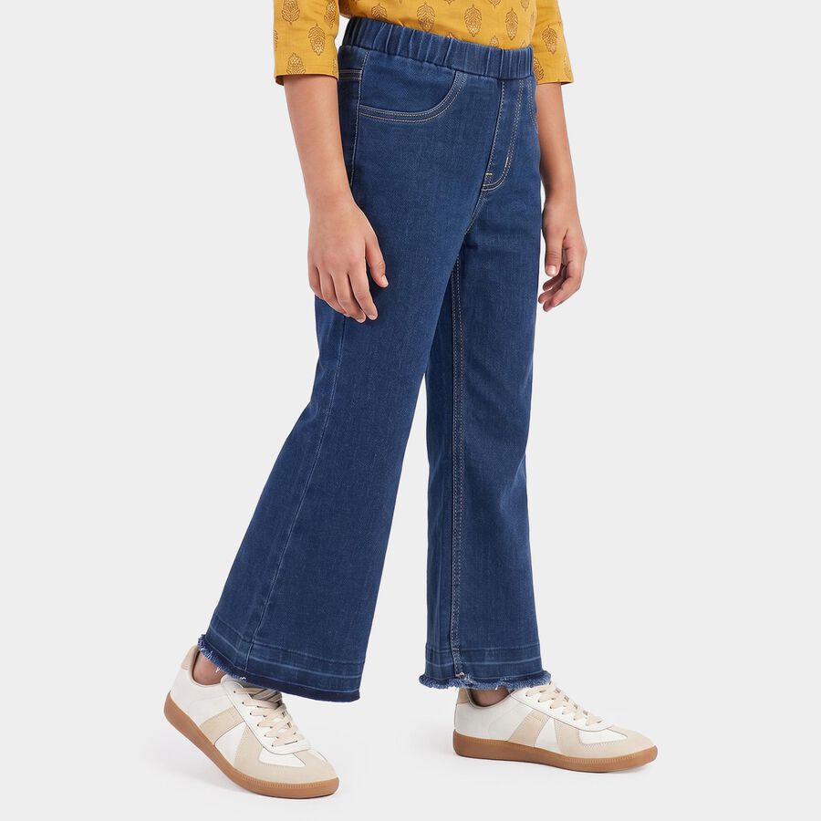 Girls Blue Flared Fit Pull-On Jeans, मध्यम नीला, large