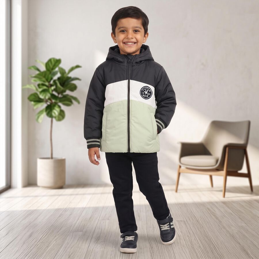 Boys' Navy Blue Hooded Puffer Jacket, नेवी ब्लू, large
