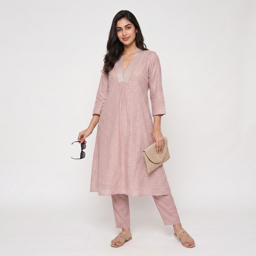 Women's Lilac V-Neck Printed Kurta, Lilac, large