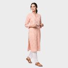 Women's Peach Cotton Round Neck Kurta, Peach, small