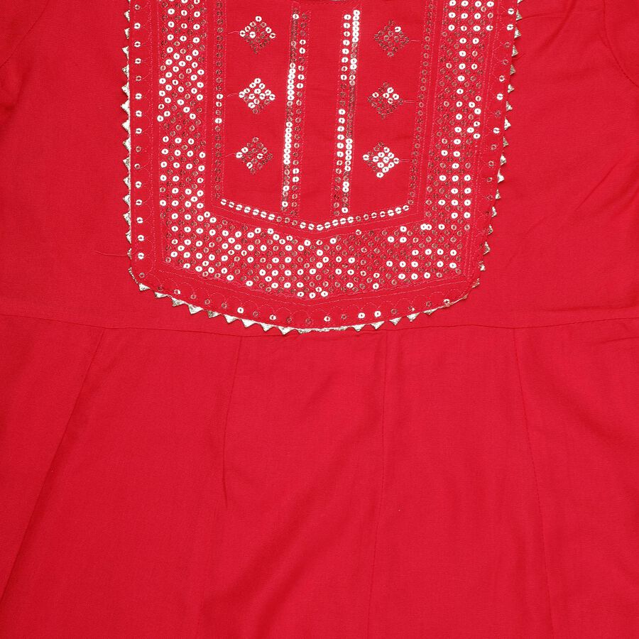 Girls' Bright Cherry Red Embroidered Kurta and Pant Fusion Set, Fuchsia, large