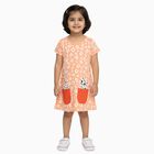 Girls' Peach Animal Print A-Line Frock with Patch Pockets, Light Pink, small