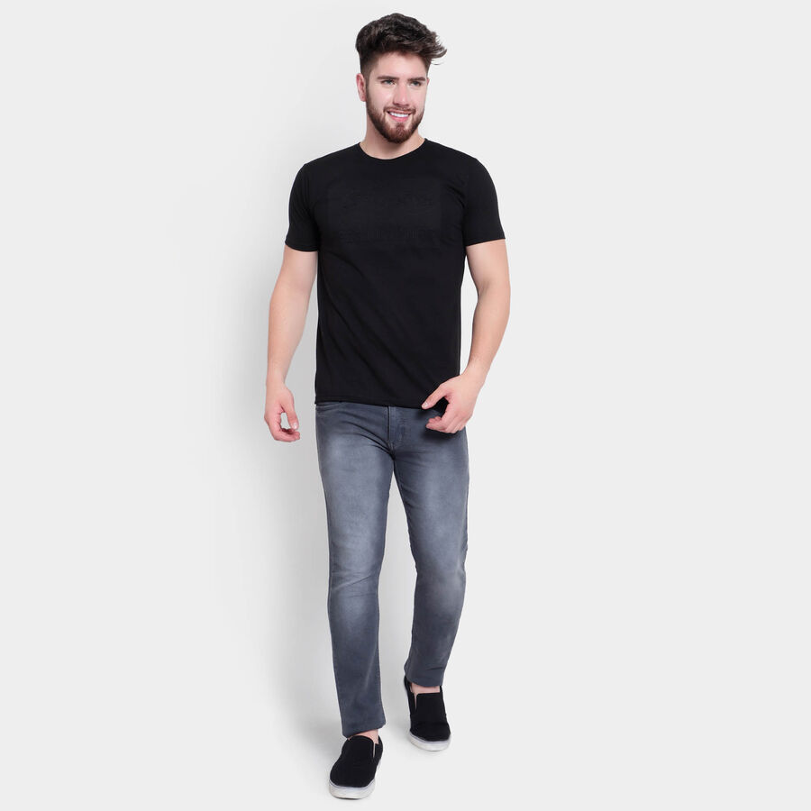 Cotton Solid Round Neck T-Shirt, Black, large image number null
